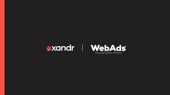Xandr logo on the left and WebAds Italy logo on the right over a black background.