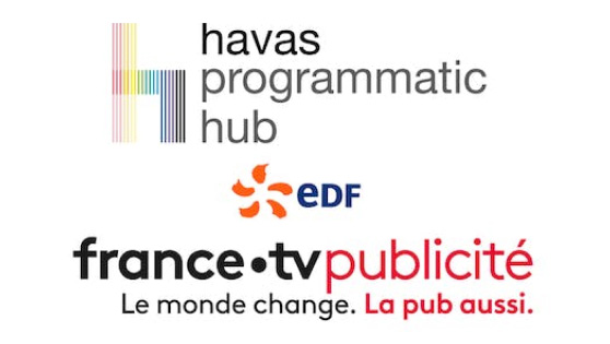 The Havas programmatic hub, EDF, and France TV Publicité logos over a white background. 
